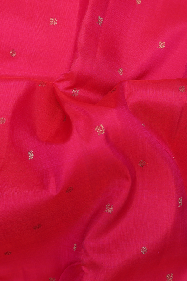 Kanchipuram Silk Saree In Rani Pink Peacock Buttas