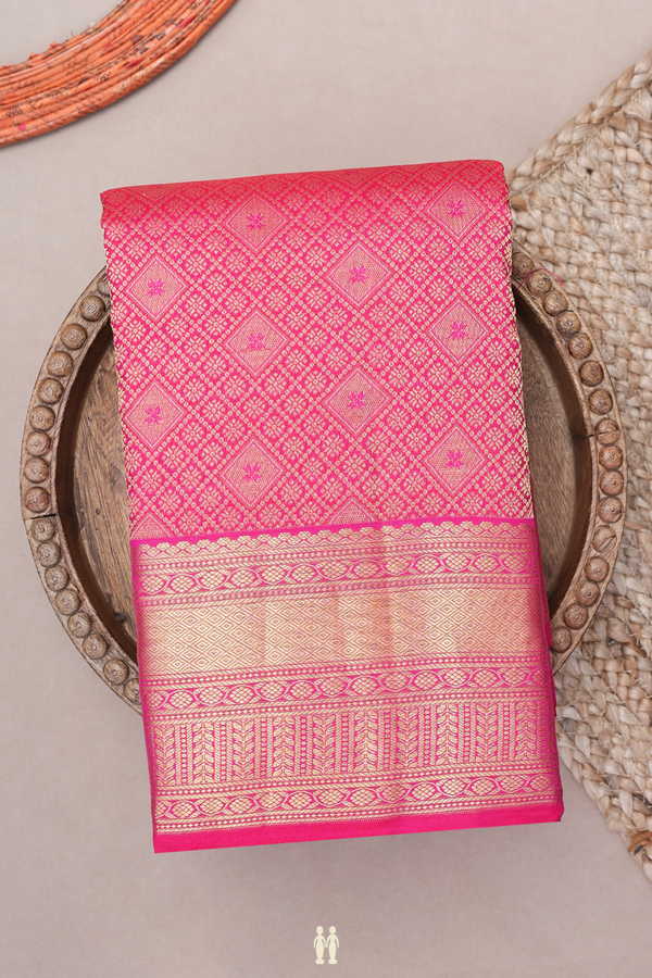 Kanchipuram Silk Saree In Rani Pink With Brocade Design