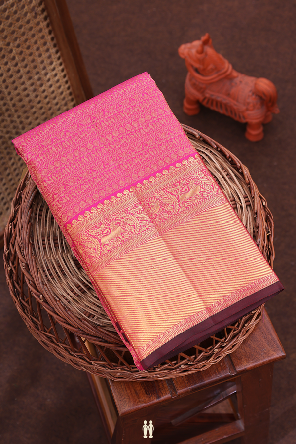 Kanchipuram Silk Saree In Rani Pink With Brocade Design