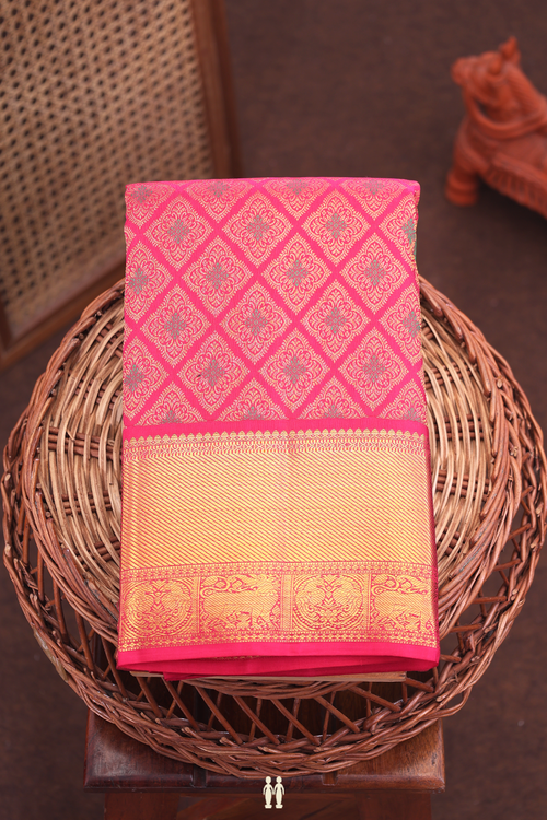 Kanchipuram Silk Saree In Rani Pink With Brocade Design
