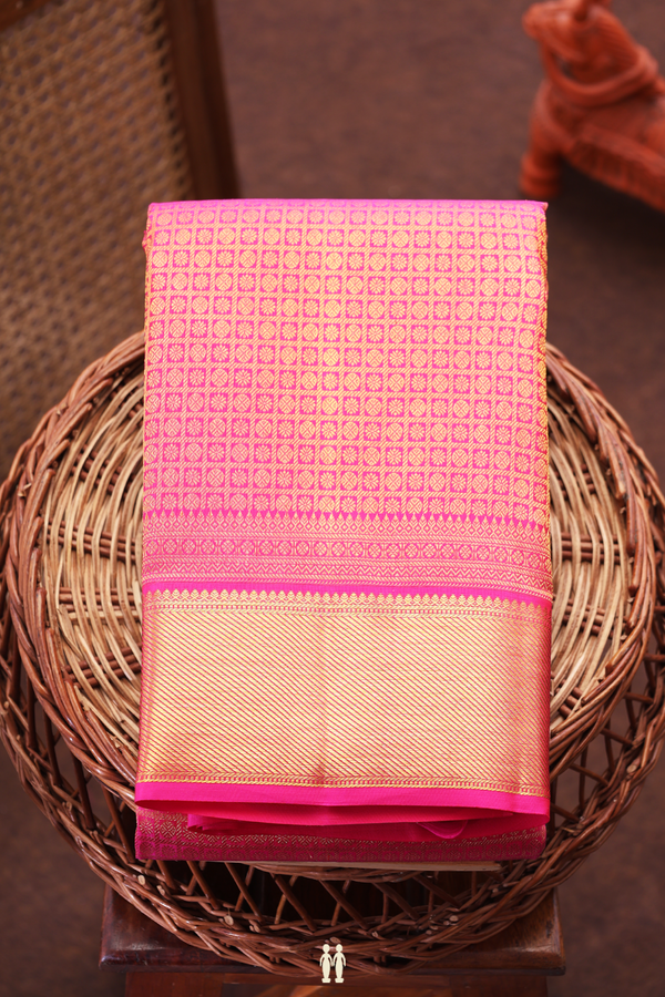 Kanchipuram Silk Saree In Rani Pink With Brocade Design