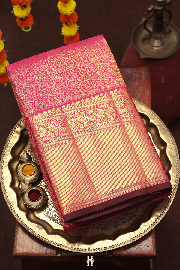 Kanchipuram Silk Saree In Rani Pink With Brocade Design