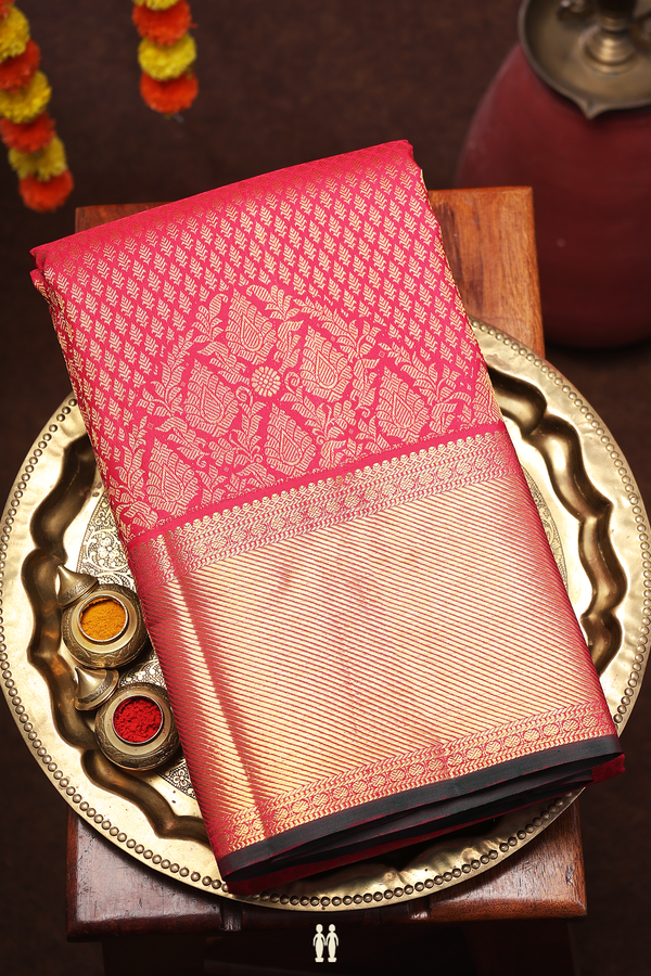 Kanchipuram Silk Saree In Rani Pink With Brocade Design