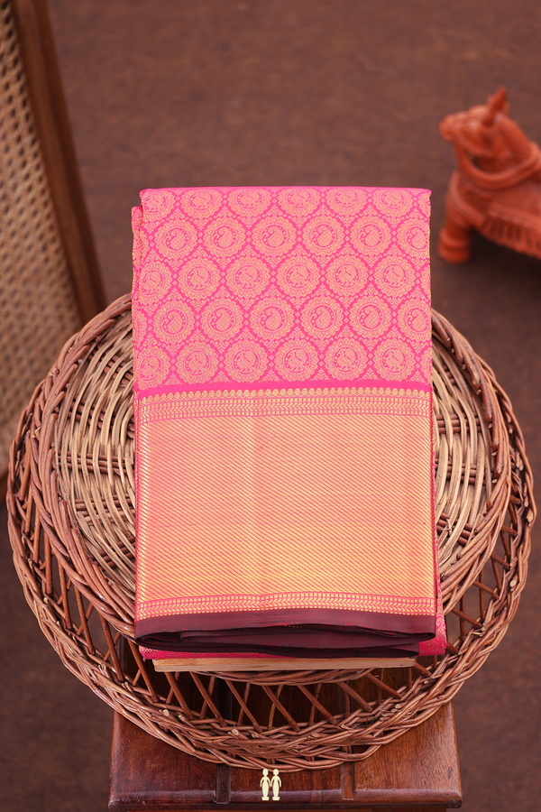 Kanchipuram Silk Saree In Rani Pink With Brocade Design