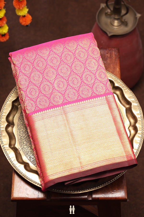 Kanchipuram Silk Saree In Rani Pink With Brocade Design