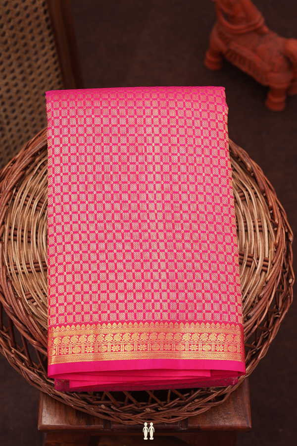 Kanchipuram Silk Saree In Rani Pink With Brocade Design