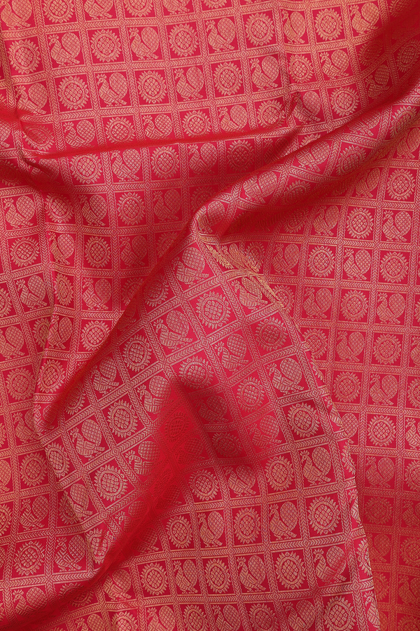 Kanchipuram Silk Saree In Reddish Pink With Brocade Design