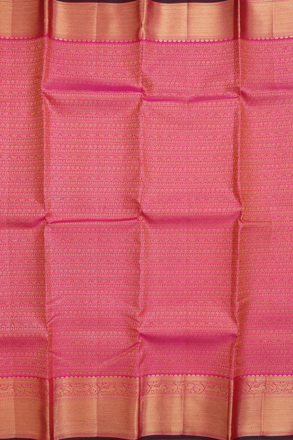 Kanchipuram Silk Saree In Rani Pink With Brocade Design