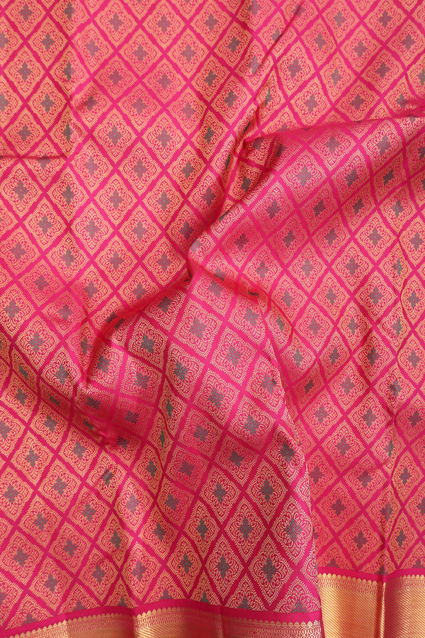 Kanchipuram Silk Saree In Rani Pink With Brocade Design