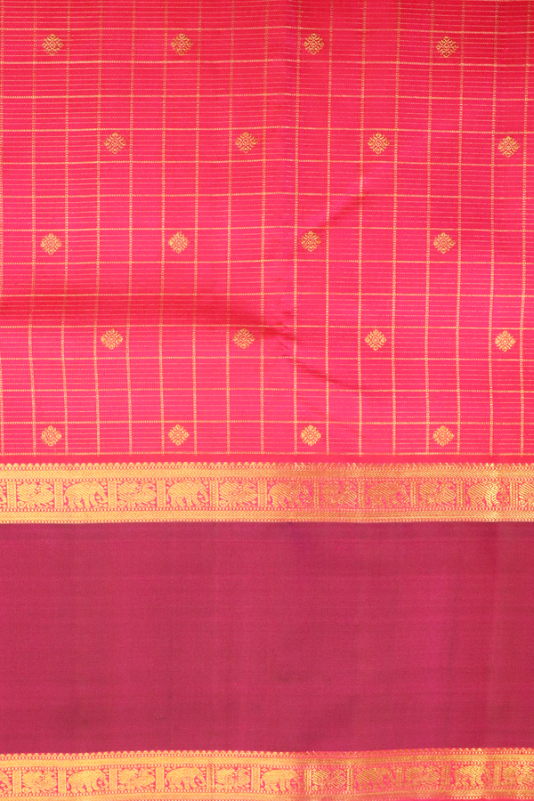Kanchipuram Silk Saree In Rani Pink With Checks Along Buttas