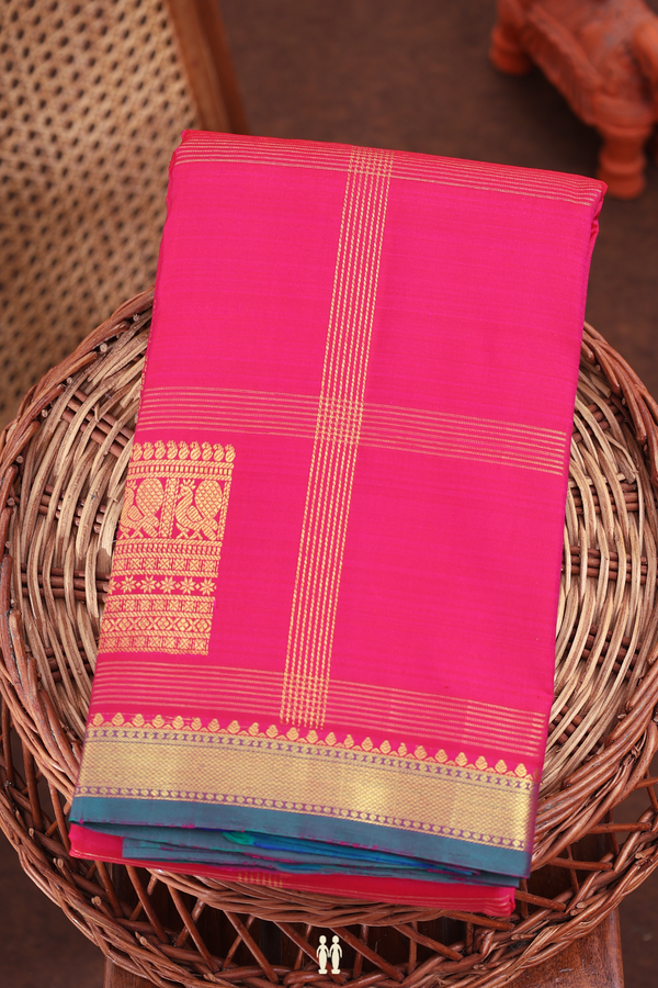 Kanchipuram Silk Saree In Rani Pink With Checks Design