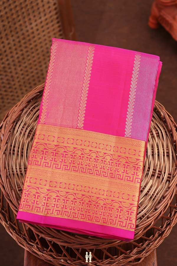 Kanchipuram Silk Saree In Rani Pink With Stripes Design