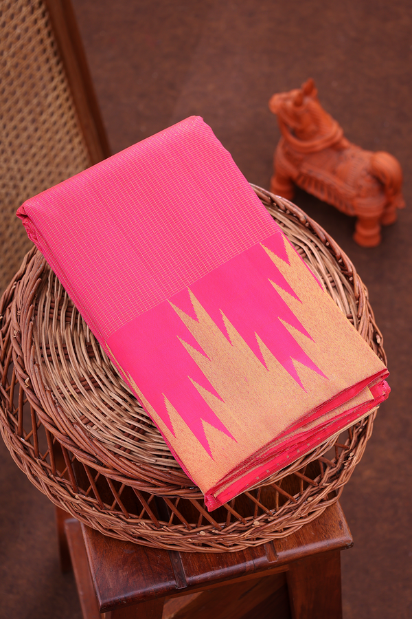 Kanchipuram Silk Saree In Rani Pink With Checks Design