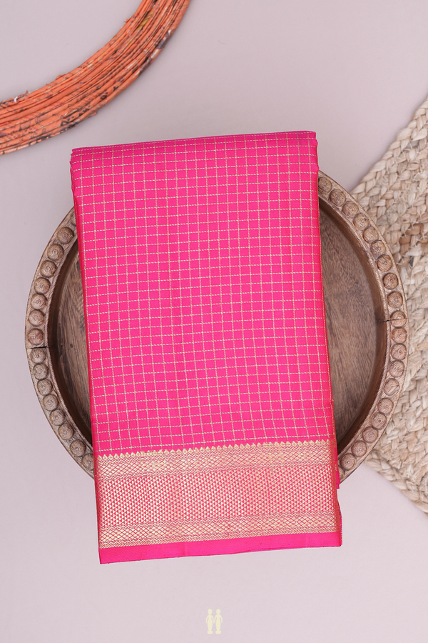 Kanchipuram Silk Saree In Rani Pink With Checks Design