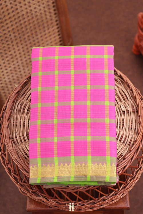 Kanchipuram Silk Saree In Rani Pink With Checks Design