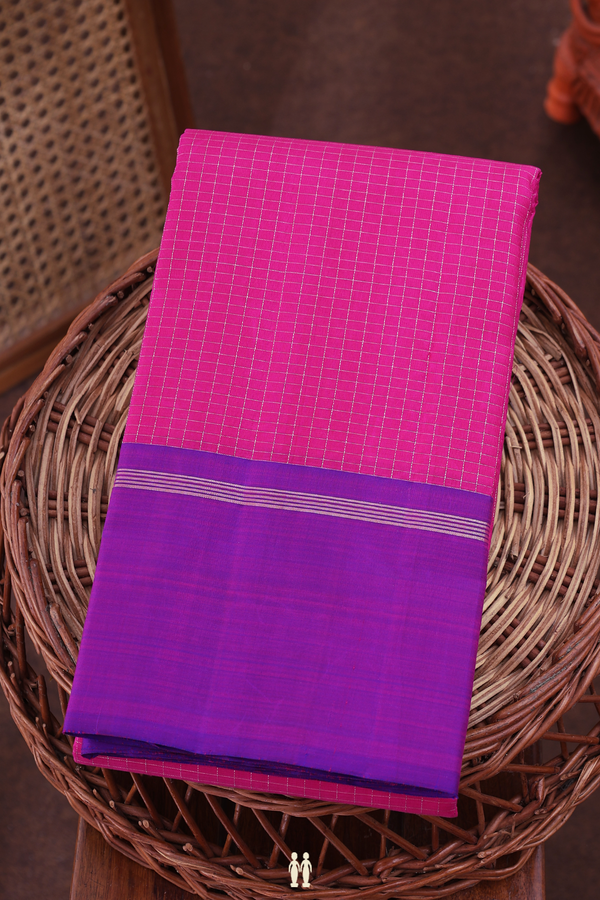 Kanchipuram Silk Saree In Magenta With Checks Design