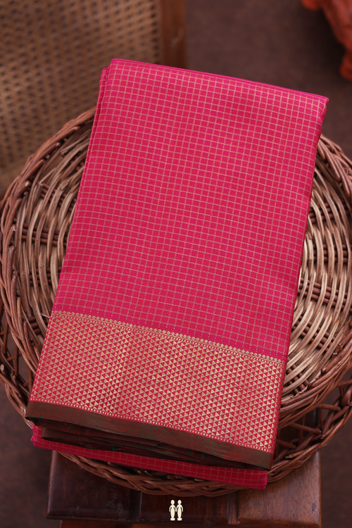 Kanchipuram Silk Saree In Rani Pink With Checks Design