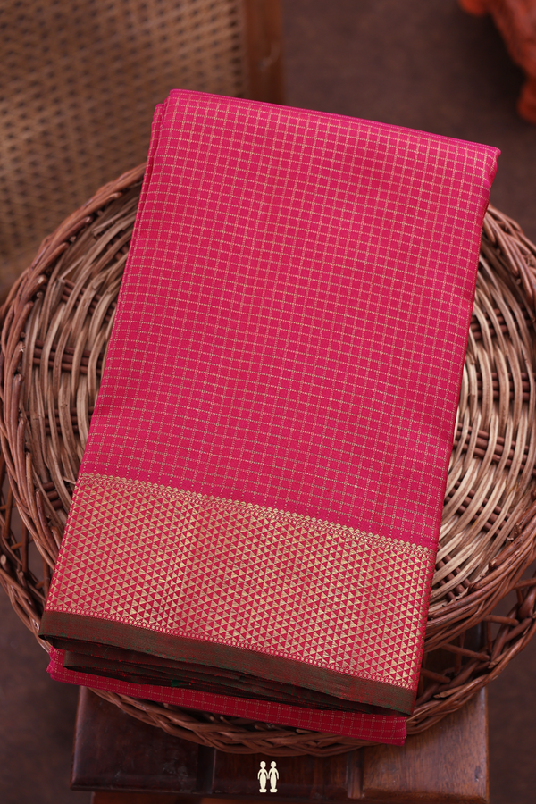 Kanchipuram Silk Saree In Rani Pink With Checks Design
