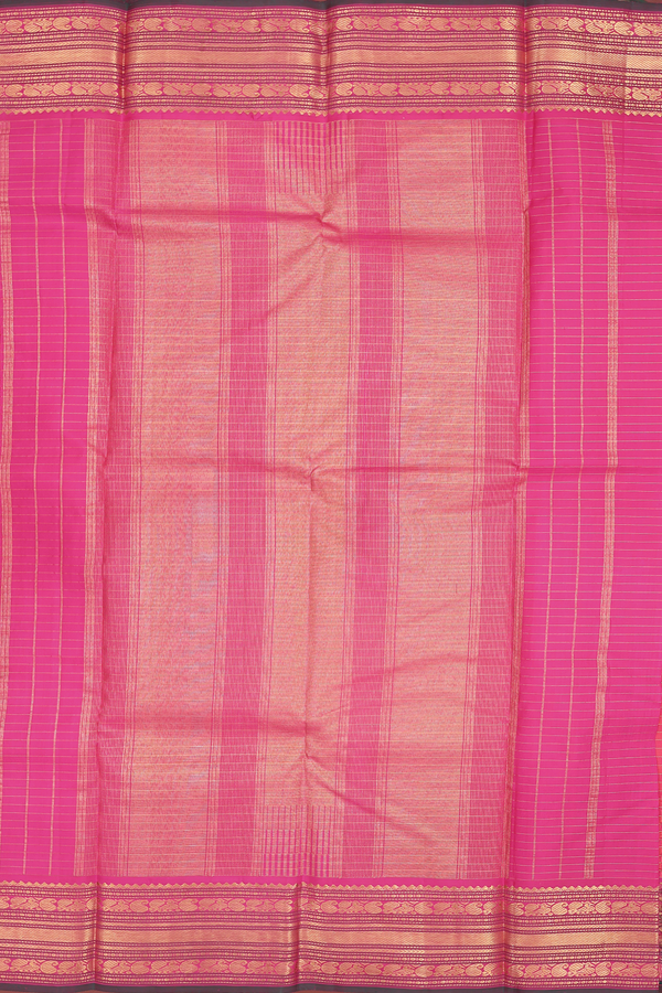 Kanchipuram Silk Saree In Rani Pink With Checks Design
