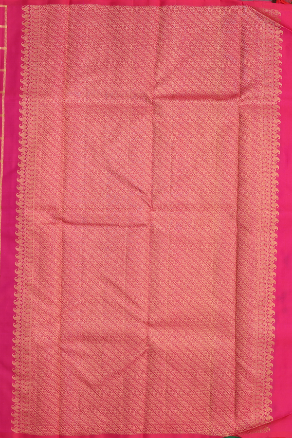Kanchipuram Silk Saree In Rani Pink With Checks Design