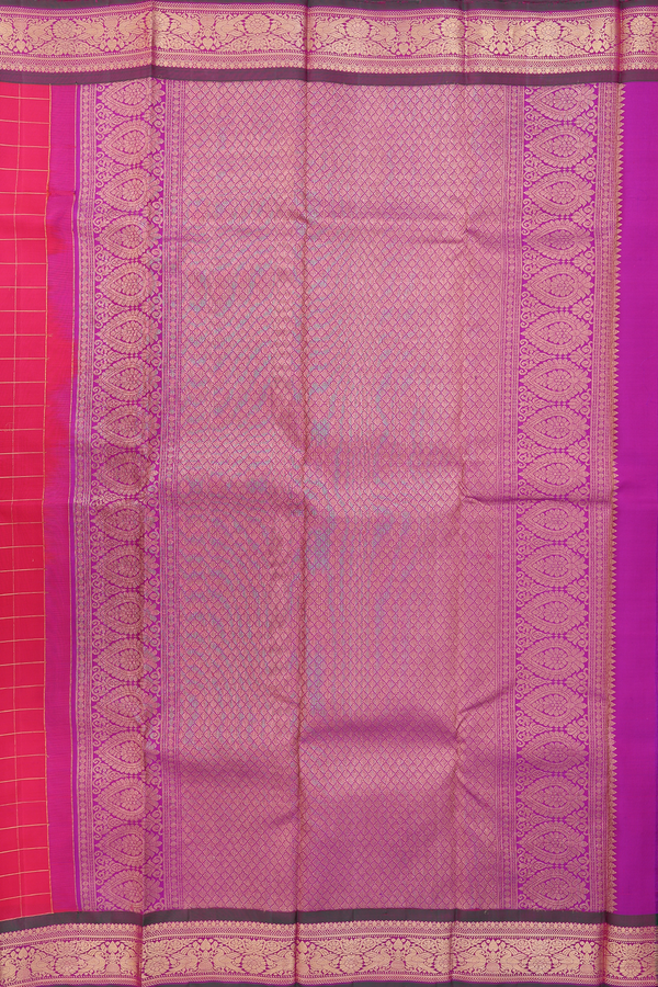 Kanchipuram Silk Saree In Rani Pink With Checks Design