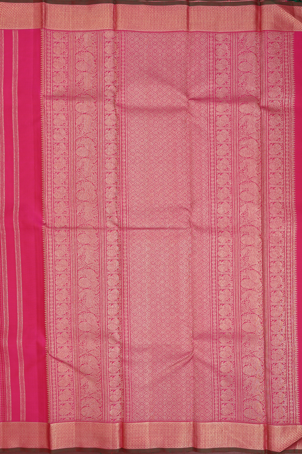 Kanchipuram Silk Saree In Rani Pink With Checks Design