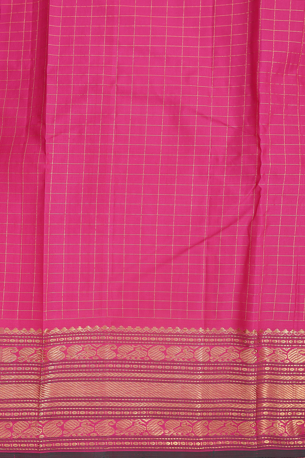 Kanchipuram Silk Saree In Rani Pink With Checks Design