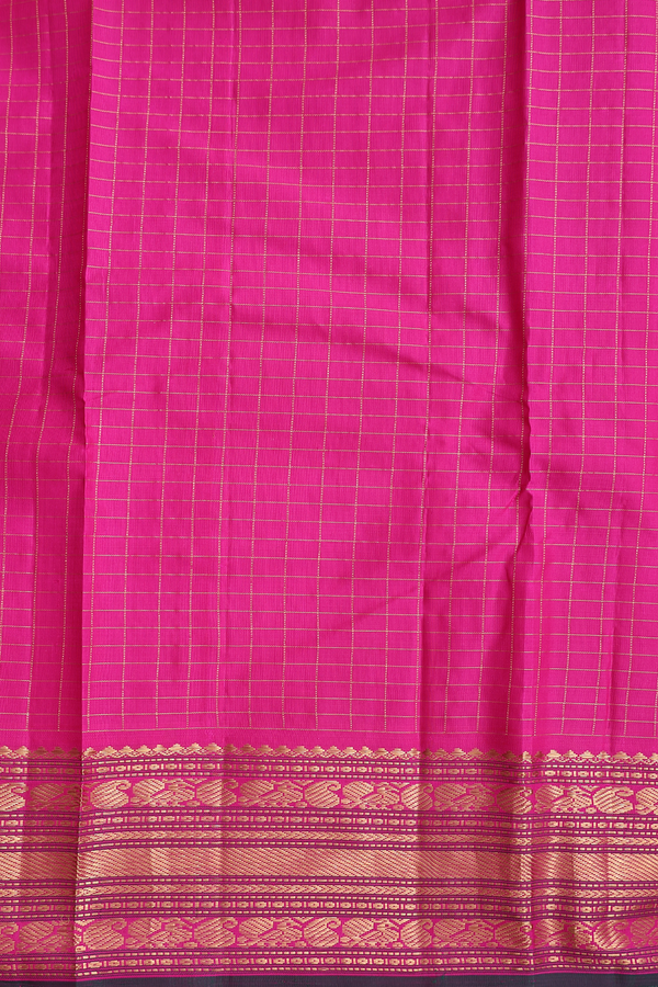 Kanchipuram Silk Saree In Rani Pink With Checks Design