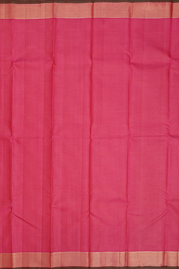 Kanchipuram Silk Saree In Rani Pink With Checks Design