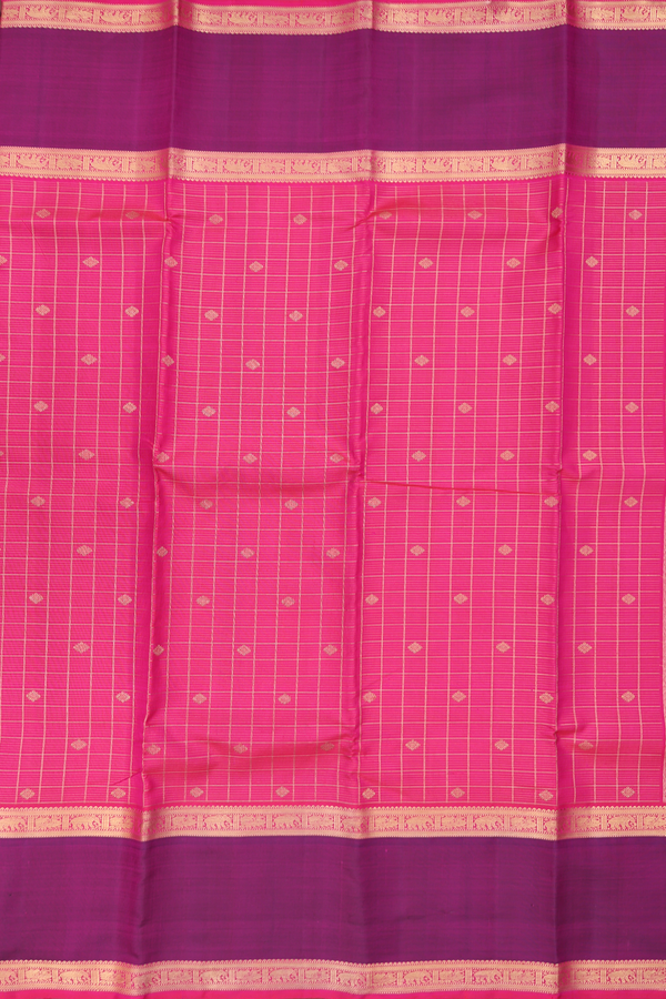 Kanchipuram Silk Saree In Rani Pink With Checks Design