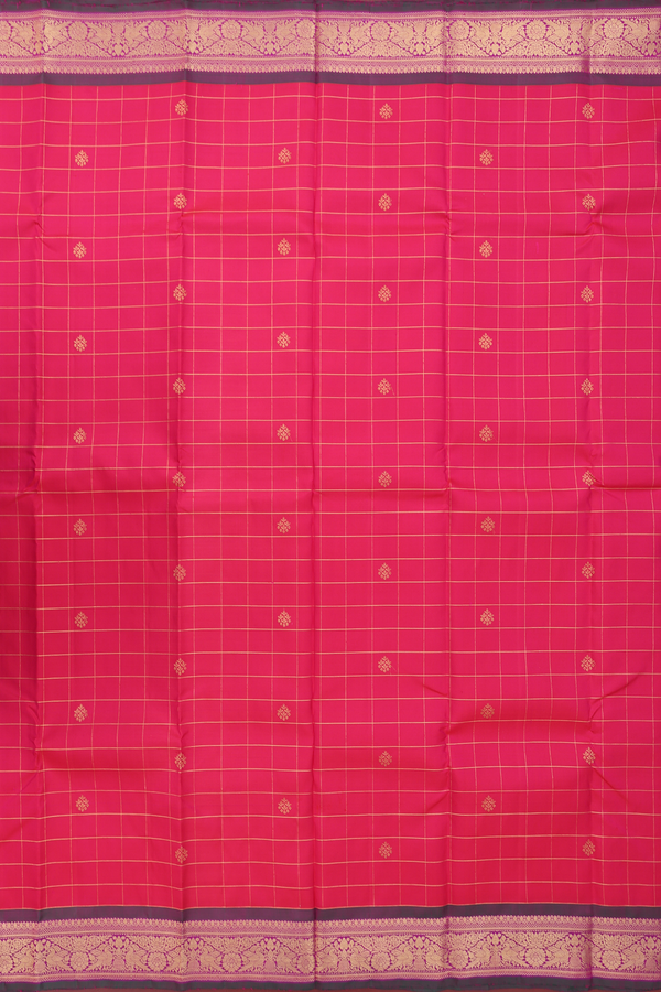 Kanchipuram Silk Saree In Rani Pink With Checks Design