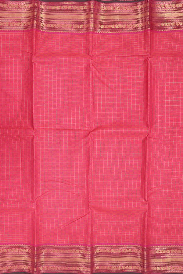Kanchipuram Silk Saree In Rani Pink With Checks Design