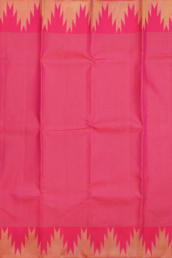 Kanchipuram Silk Saree In Rani Pink With Checks Design