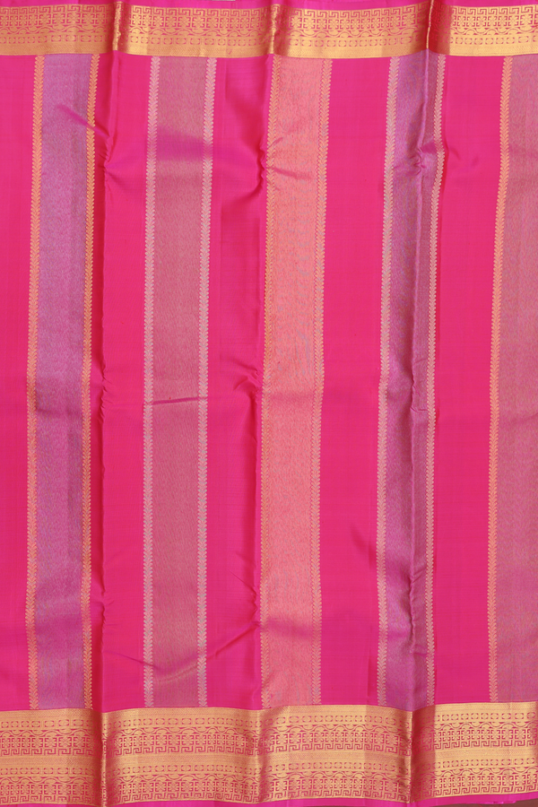 Kanchipuram Silk Saree In Rani Pink With Stripes Design