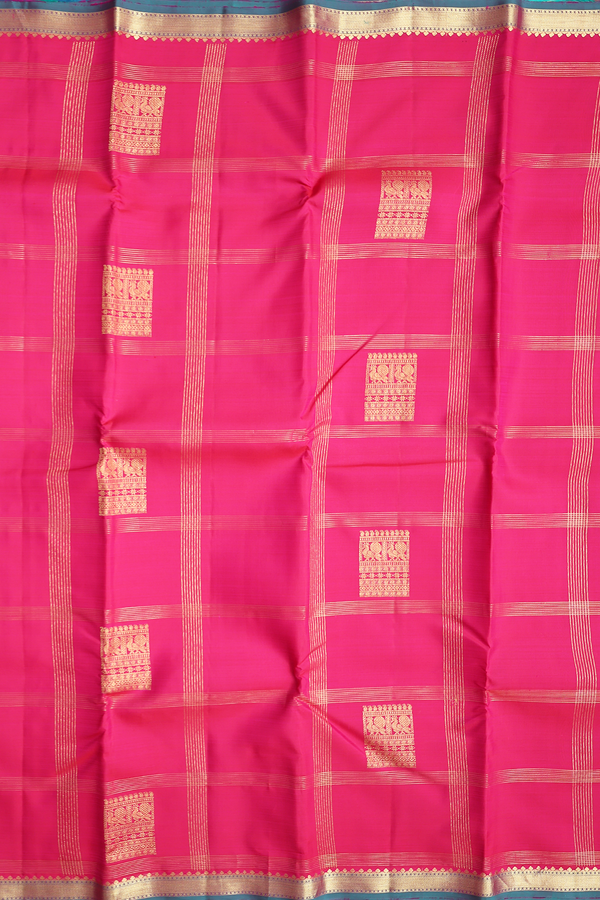 Kanchipuram Silk Saree In Rani Pink With Checks Design