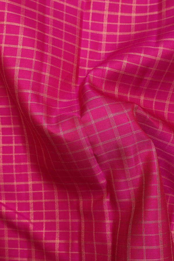 Kanchipuram Silk Saree In Rani Pink With Checks Design