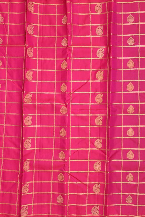 Kanchipuram Silk Saree In Rani Pink With Checks Design