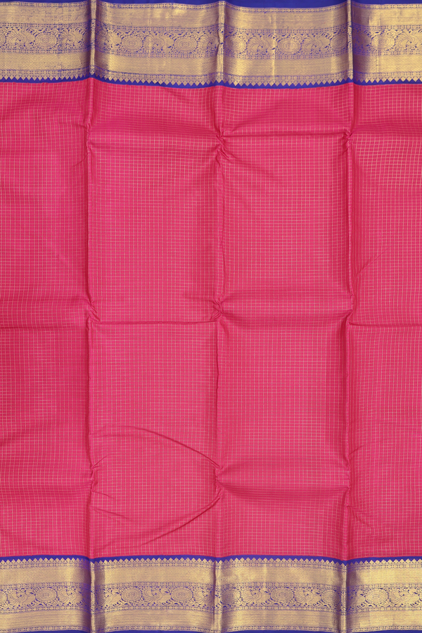 Kanchipuram Silk Saree In Rani Pink With Checks Design
