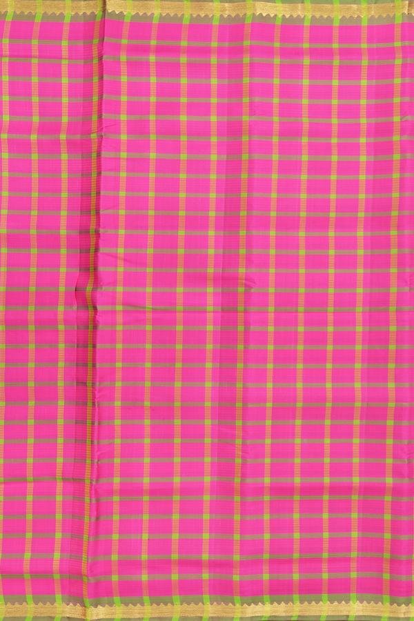 Kanchipuram Silk Saree In Rani Pink With Checks Design