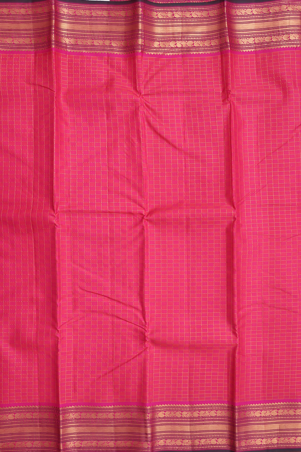 Kanchipuram Silk Saree In Rani Pink With Checks Design