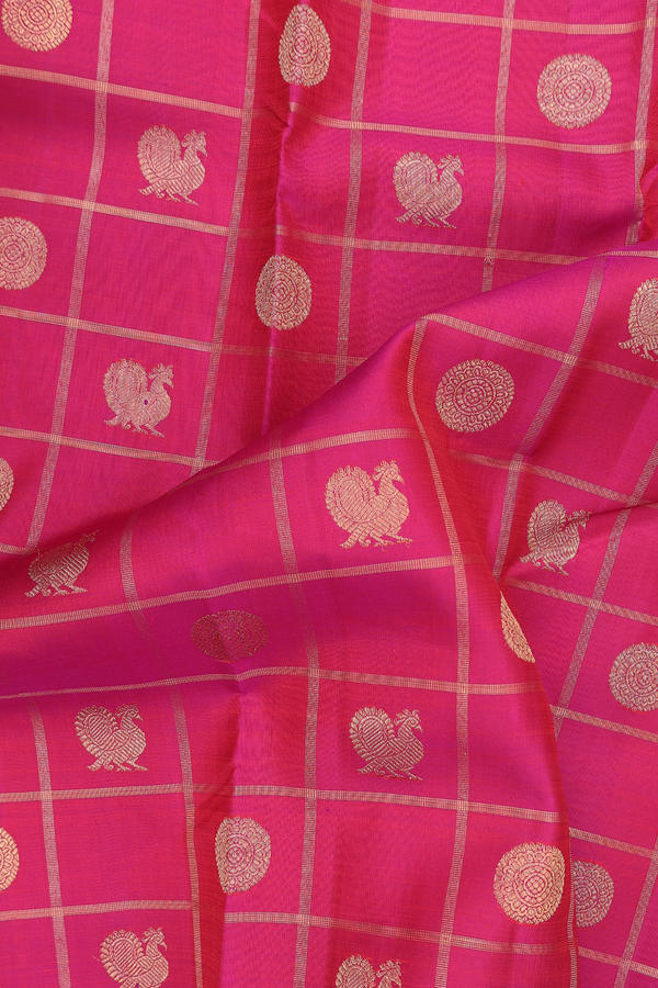 Kanchipuram Silk Saree In Rani Pink With Checks Design