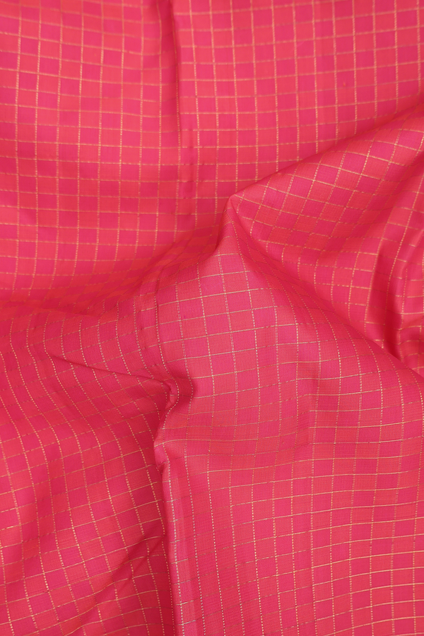Kanchipuram Silk Saree In Rani Pink With Checks Design