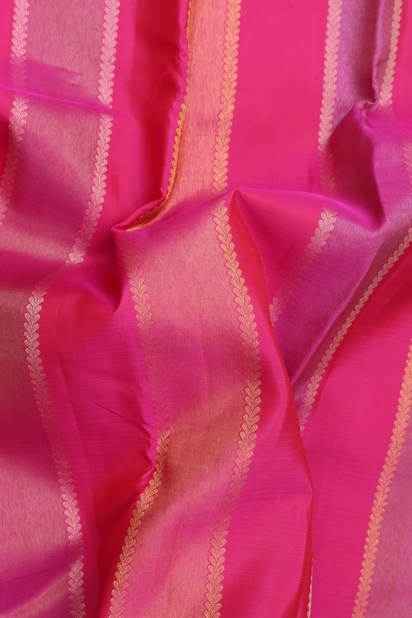 Kanchipuram Silk Saree In Rani Pink With Stripes Design
