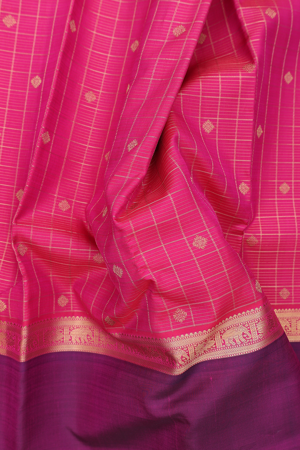 Kanchipuram Silk Saree In Rani Pink With Checks Design