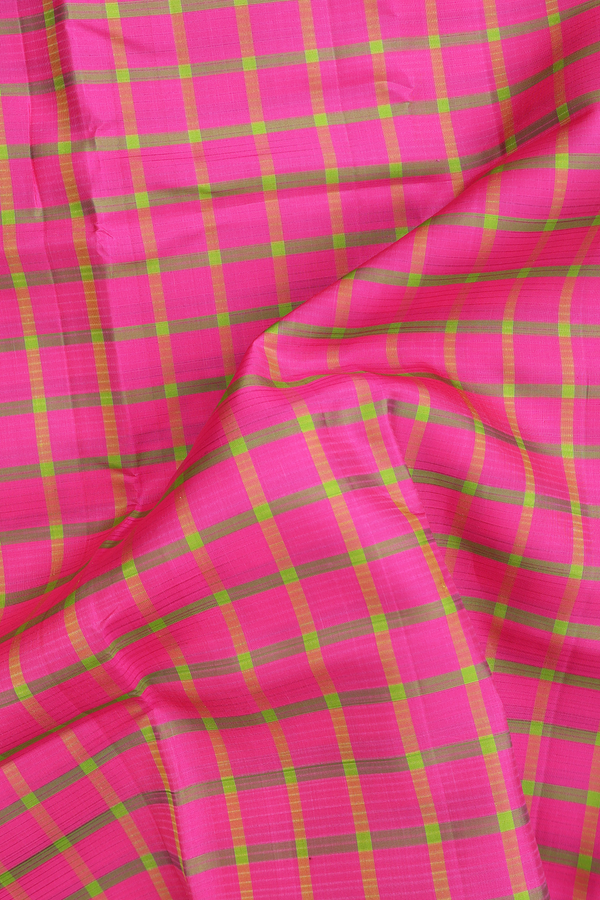 Kanchipuram Silk Saree In Rani Pink With Checks Design