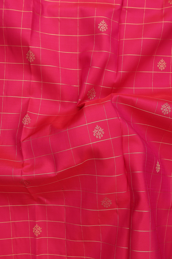 Kanchipuram Silk Saree In Rani Pink With Checks Design