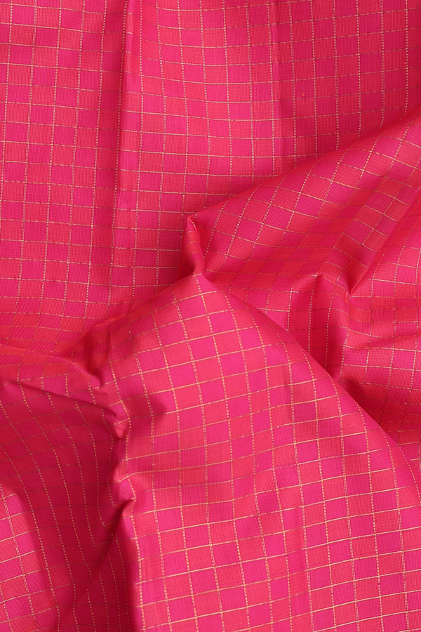 Kanchipuram Silk Saree In Rani Pink With Checks Design