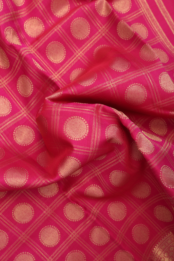 Kanchipuram Silk Saree In Rani Pink With Checks Design