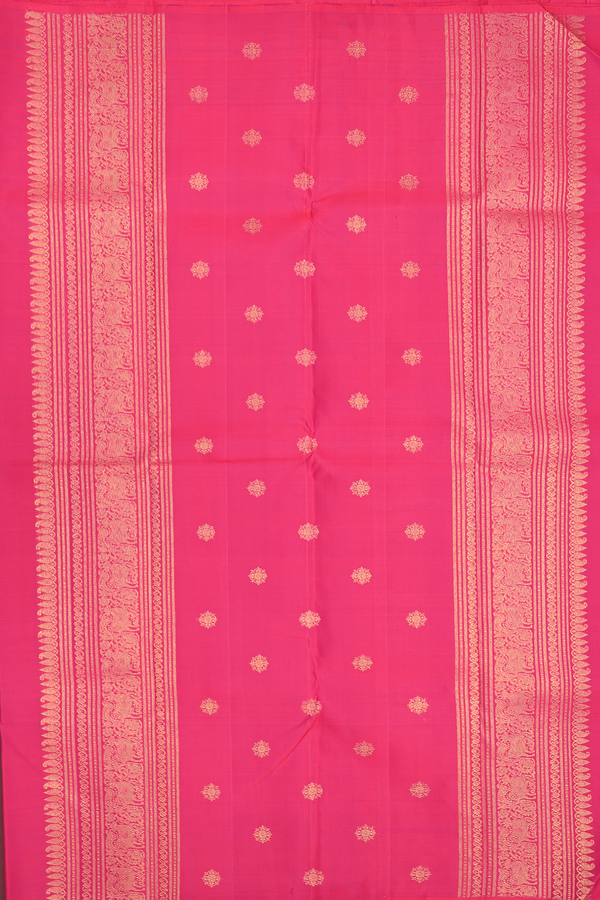 Kanchipuram Silk Saree In Rani Pink With Cow Buttas