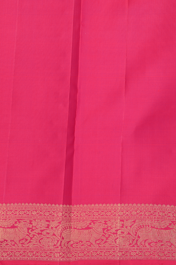 Kanchipuram Silk Saree In Rani Pink With Cow Buttas